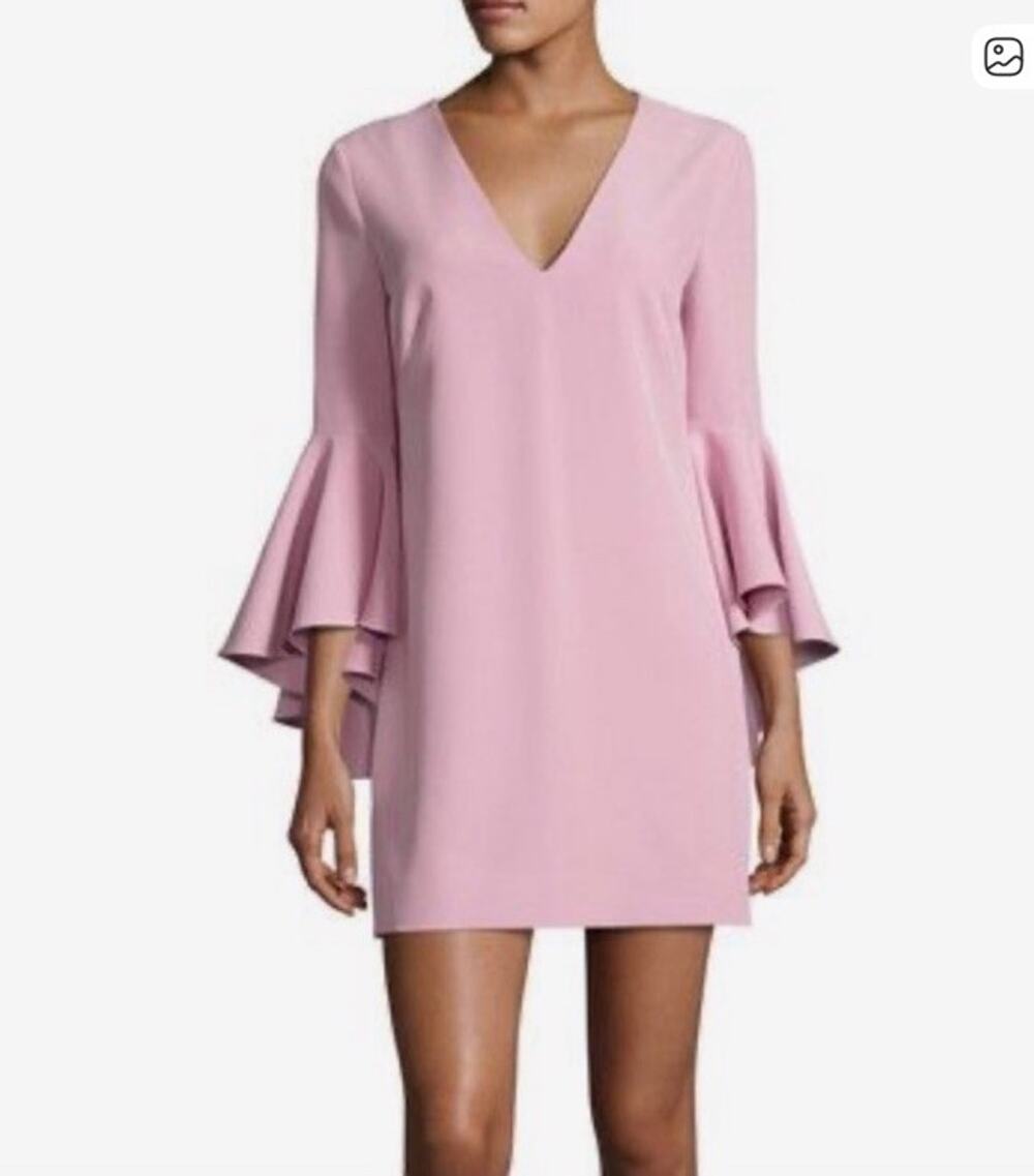 Milly Nicole Italian Cady Bell Sleeve Mini Dress In Petal Pink Size 2 V Neck